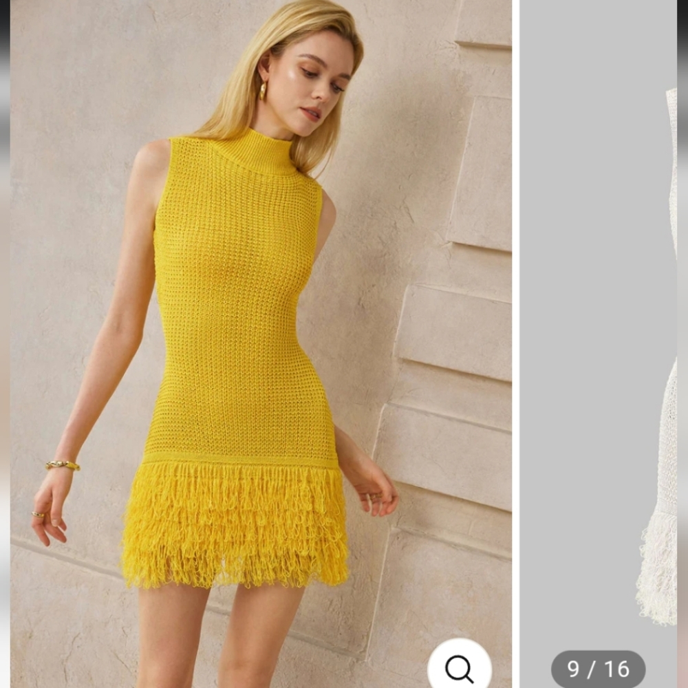 Chic Yellow Fringe Mini Dress
